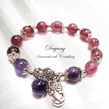 旺桃花草莓晶貔貅手鍊