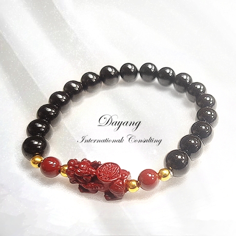 超強化煞招財黑碧璽硃砂貔貅手鍊